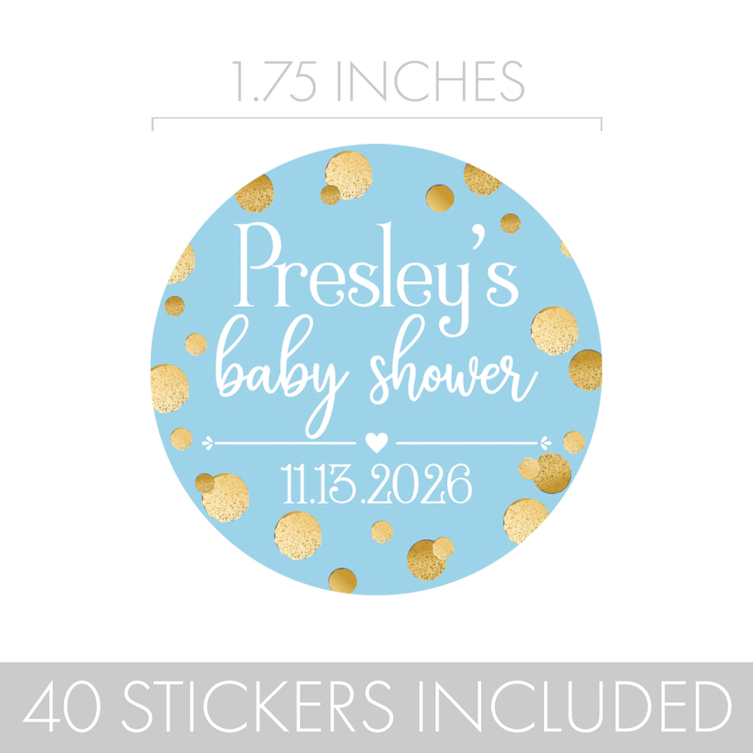 Confeti dorado personalizado: azul - Etiquetas redondas grandes para baby shower It's a Boy Boy - 40 pegatinas