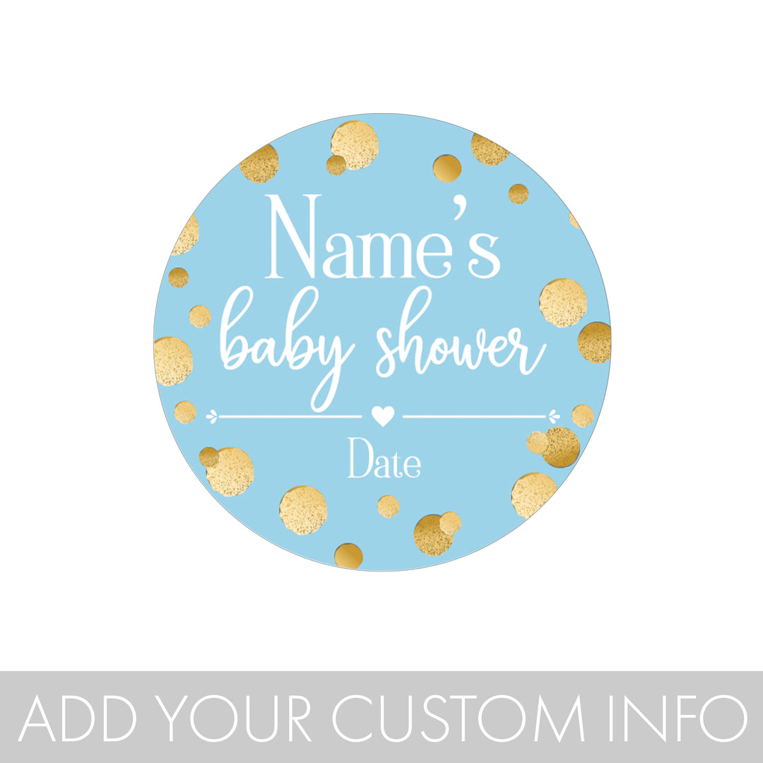 Confeti dorado personalizado: azul - Etiquetas redondas grandes para baby shower It's a Boy Boy - 40 pegatinas