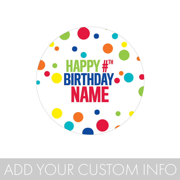 Cumpleaños personalizado: Rainbow Dots - Etiquetas circulares para regalos - 40 pegatinas