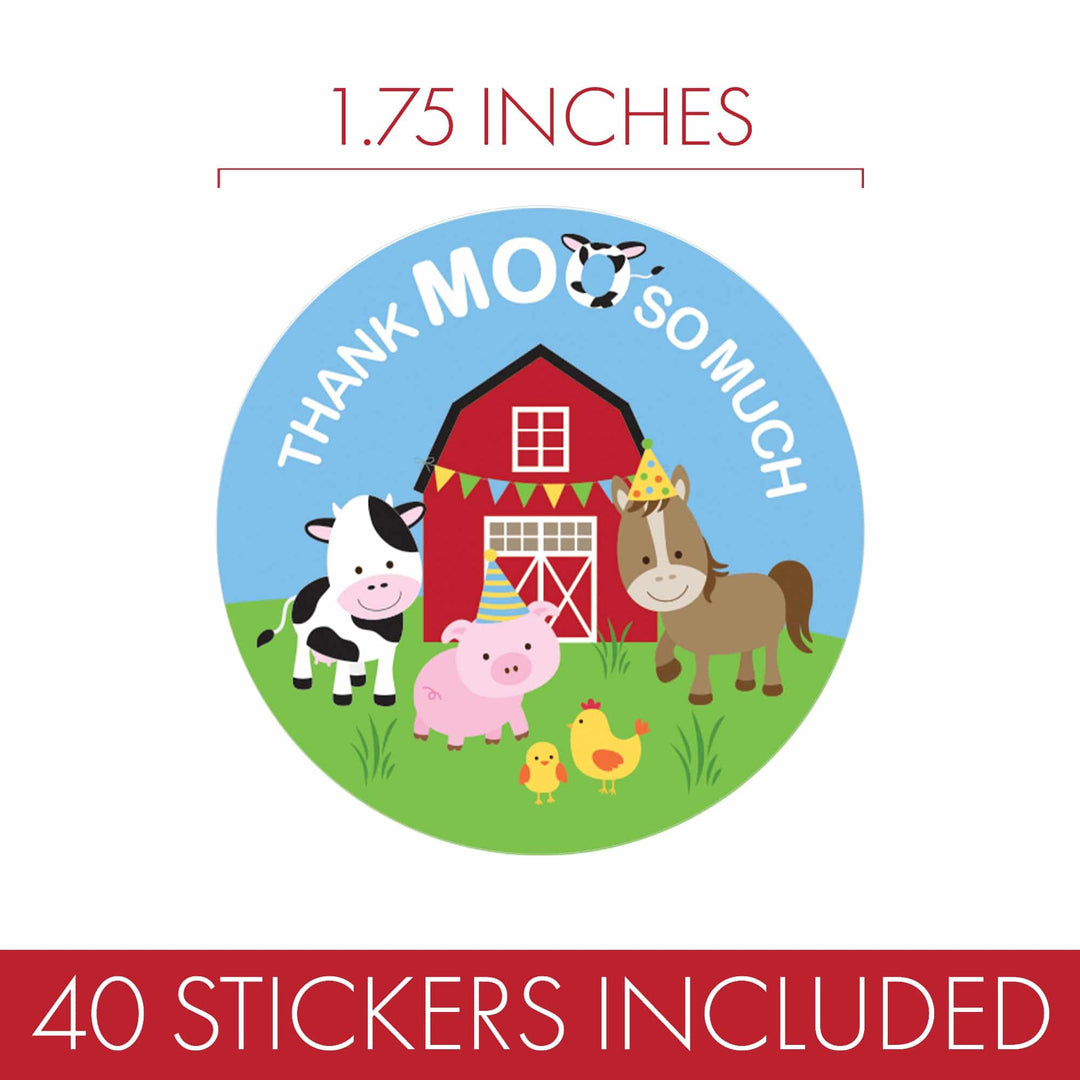 Barnyard Farm Animals:  Kid's Birthday - Thank You Stickers - 40 Stickers