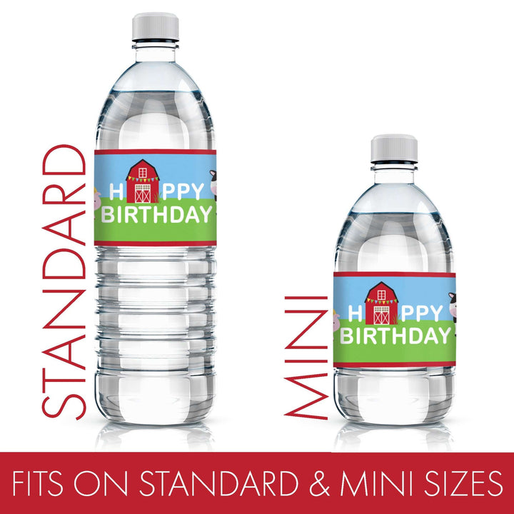 Barnyard Farm Animals:  Kid's  Birthday - Water Bottle Labels - 24 Waterproof Stickers