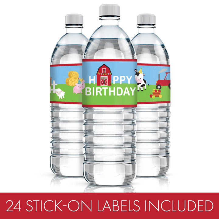 Barnyard Farm Animals:  Kid's  Birthday - Water Bottle Labels - 24 Waterproof Stickers