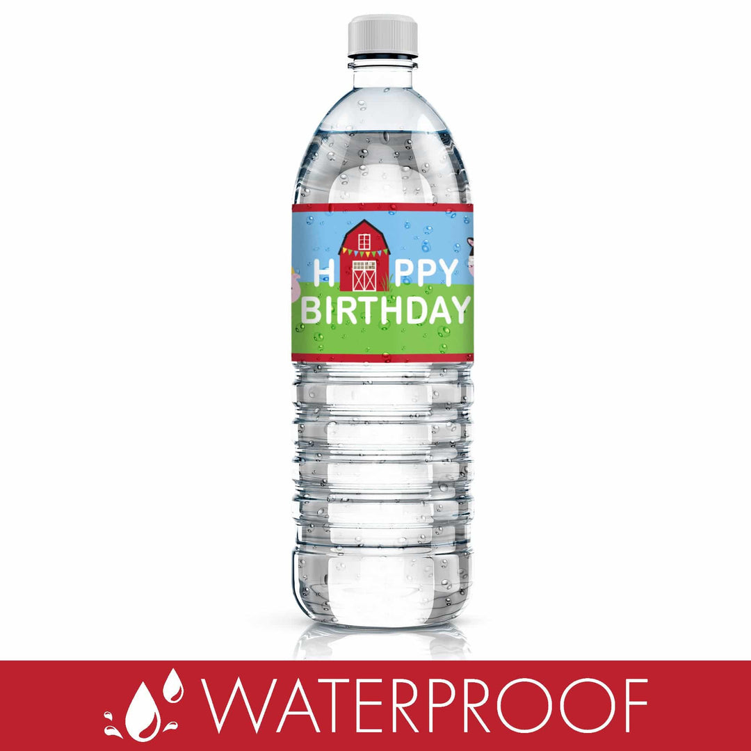 Barnyard Farm Animals:  Kid's  Birthday - Water Bottle Labels - 24 Waterproof Stickers