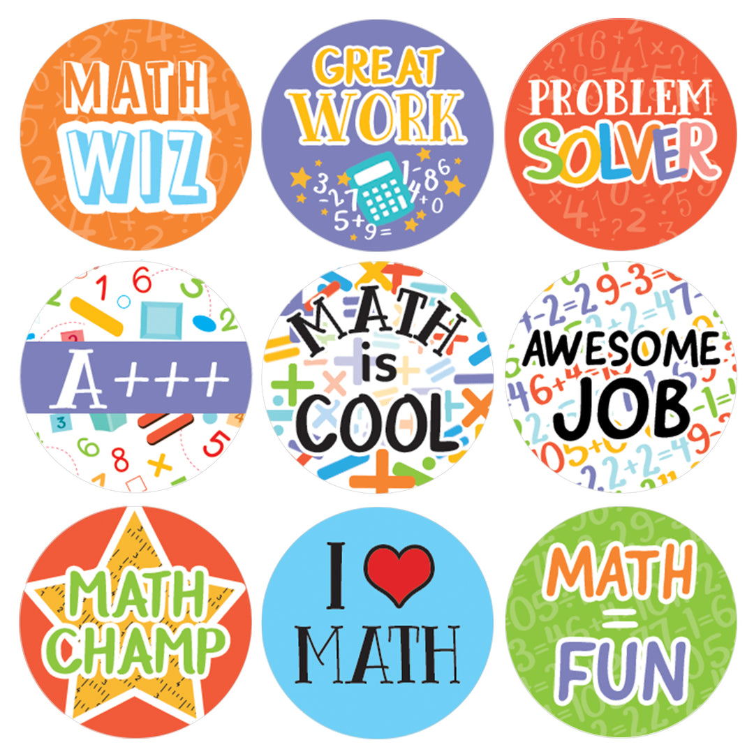 Motivational Teacher Reward Stickers for Students: Math Theme (1,080 Stickers)