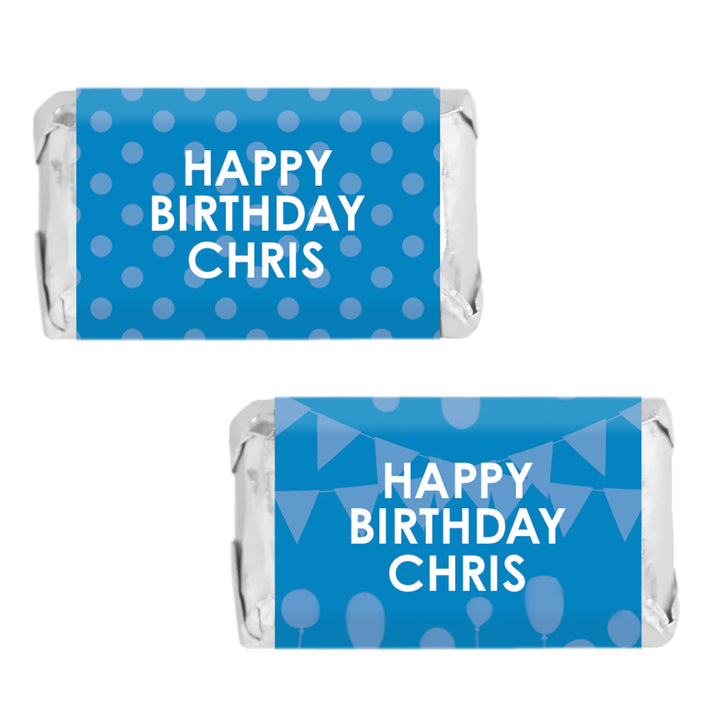 Personalized Birthday: 18 Color Options - Mini Candy Bar Wrappers with Name - Fit on Hershey® Miniatures- 45 Stickers