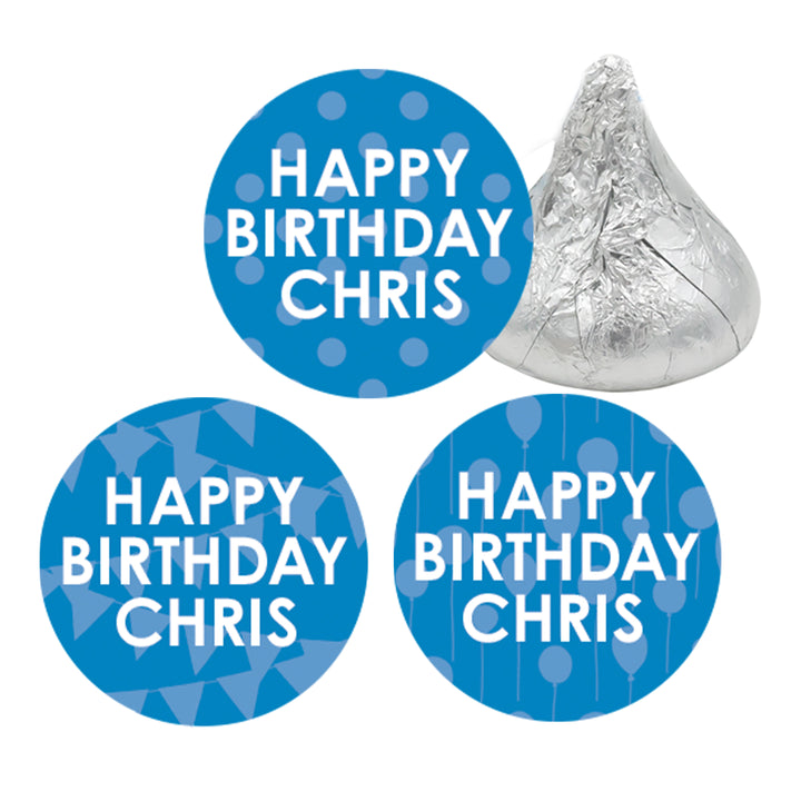 Personalized Birthday: 18 Color Options - Party Favor Stickers with Name - Fits on Hershey® Kisses - 180 Stickers
