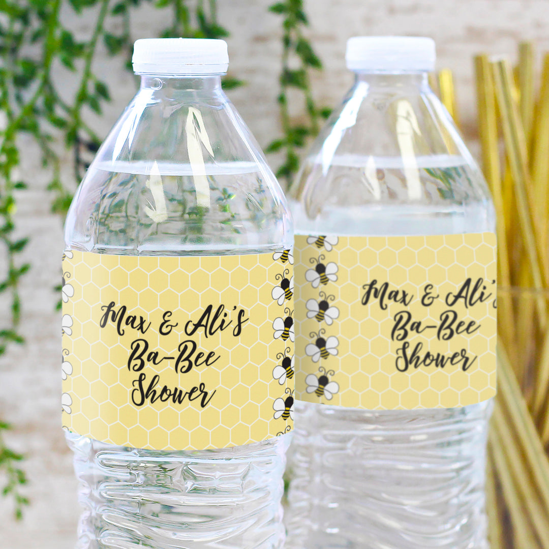 Abejorro personalizado: baby shower, cumpleaños infantil, despedida de soltera - Etiquetas para botellas de agua - 24 pegatinas impermeables