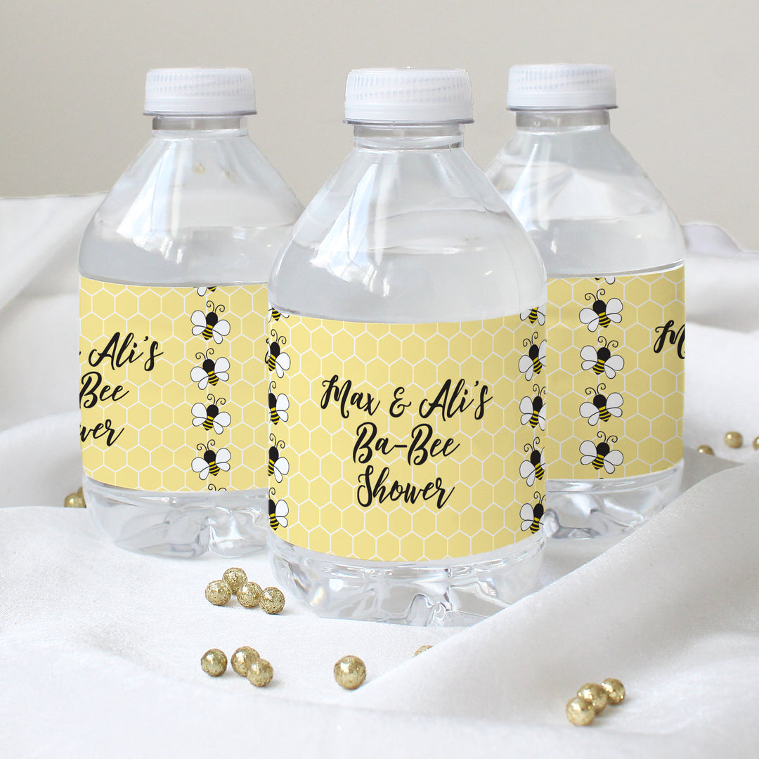 Abejorro personalizado: baby shower, cumpleaños infantil, despedida de soltera - Etiquetas para botellas de agua - 24 pegatinas impermeables