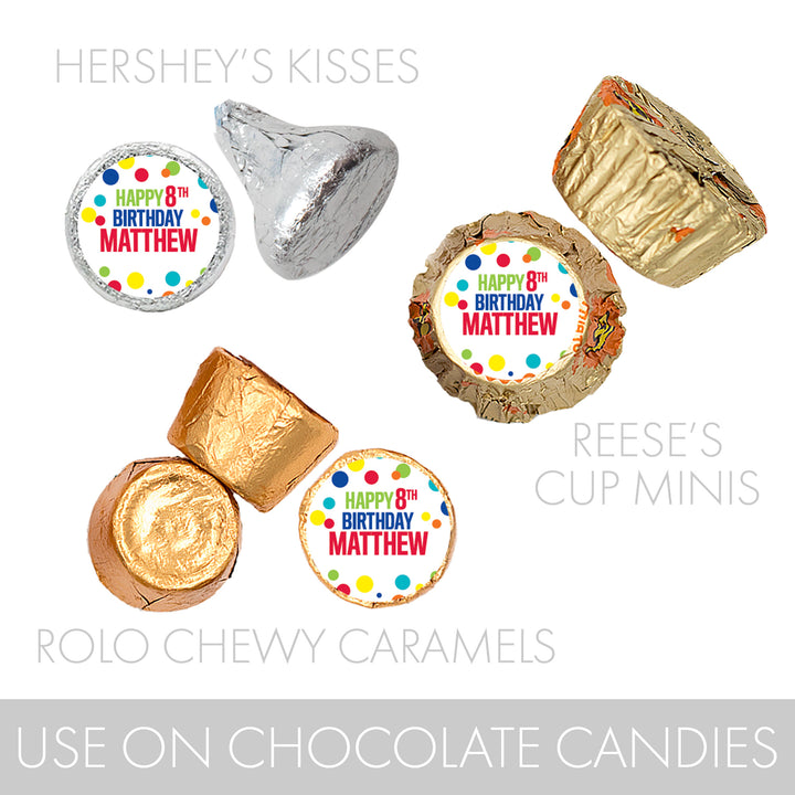 Cumpleaños personalizado: Rainbow Dots - Se adapta a Hershey® Kisses - 180 pegatinas