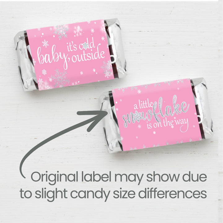 Little Snowflake: Pink -  Winter Baby Shower Mini Candy Bar Wrappers - Fits on Hershey® Miniatures -  Girl - Baby It's Cold Outside - 42 Stickers