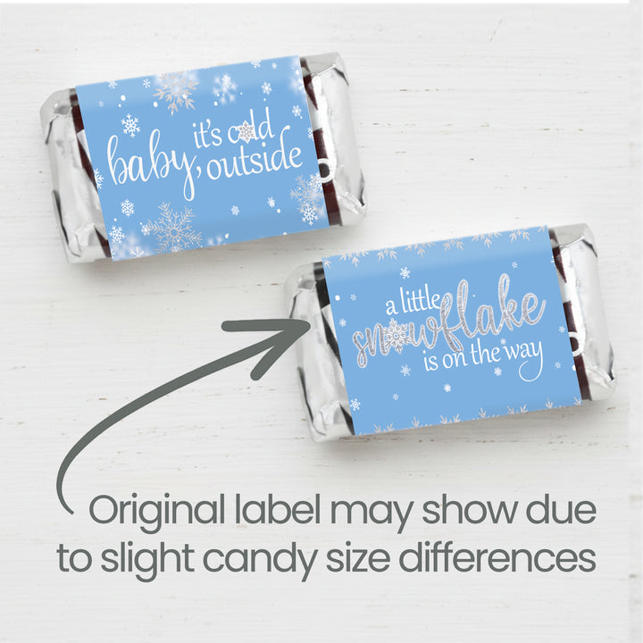 Little Snowflake: Blue - Winter Baby Shower Mini Candy Bar Wrappers - Fits on Hershey® Miniatures - Boy - Baby It's Cold Outside - 42 Stickers