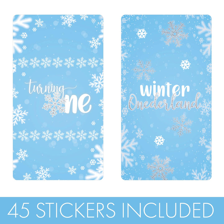 Onederland Snowflake: Blue - Winter First Birthday - Hershey's Miniatures Candy Bar Wrappers Stickers - 45 Stickers