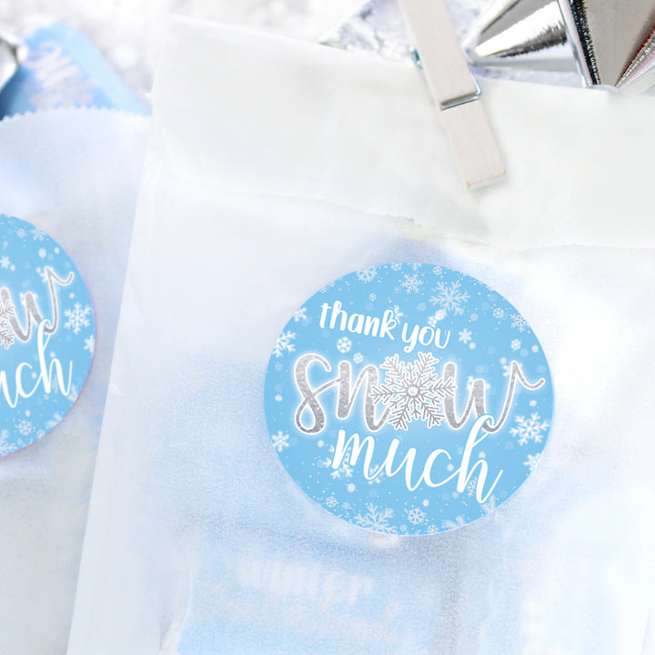 Little Snowflake: Blue -  Winter Birthday or Baby Shower - Thank You Snow Much Stickers - Boy - Baby It's Cold Outside - 40 Stickers