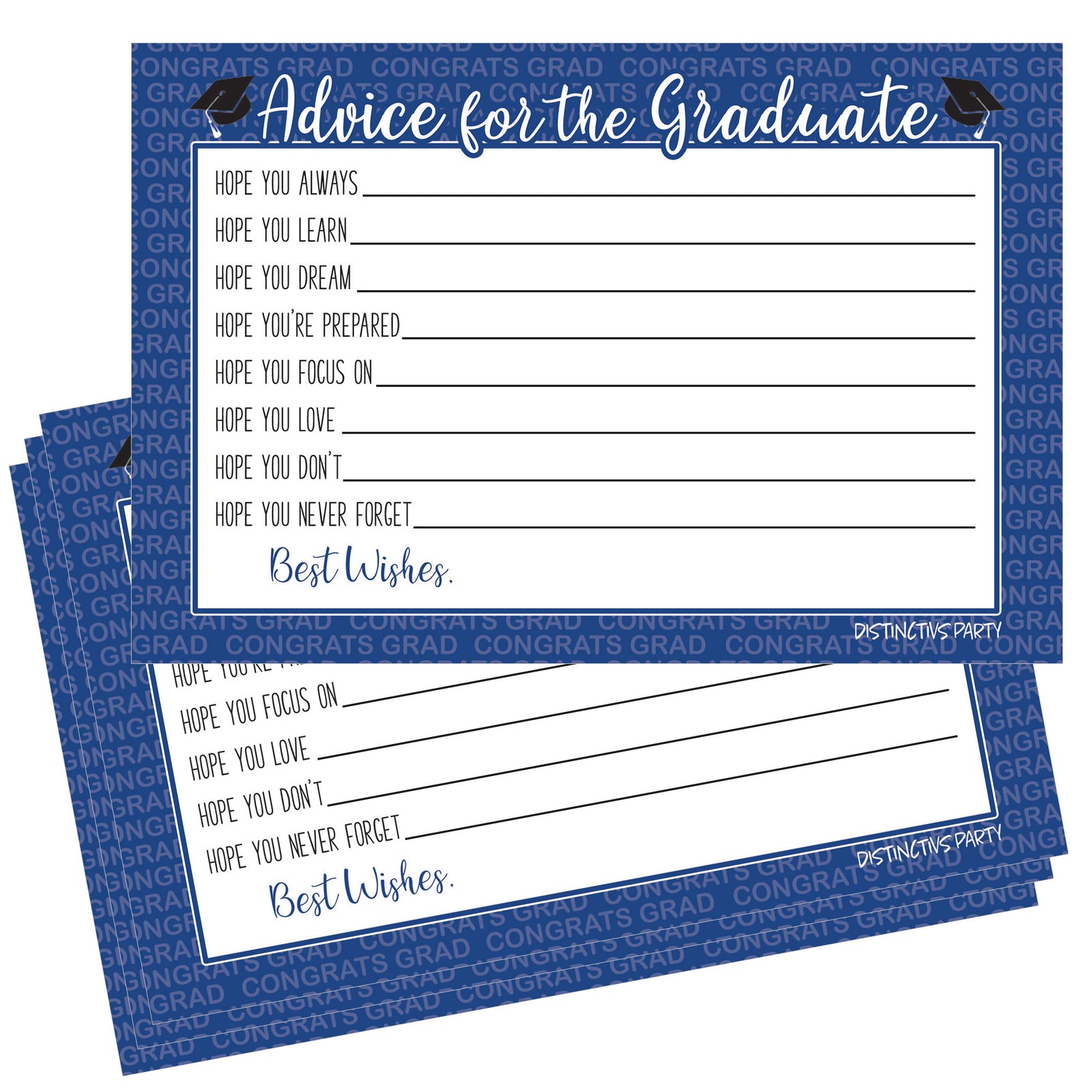 Graduation Class of 2025: Graduation Advice Cards – 16 Colors - 25 Cards - Distinctivs Party