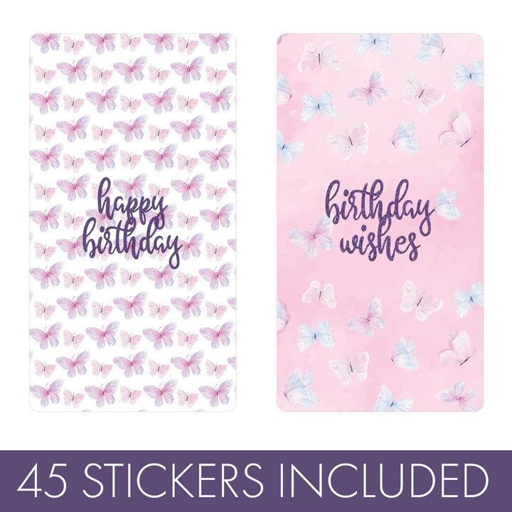 Butterfly Wishes: Purple & Pink - Kid's Birthday - Hershey's Miniatures Candy Bar Wrappers Stickers, Spring - 45 Stickers