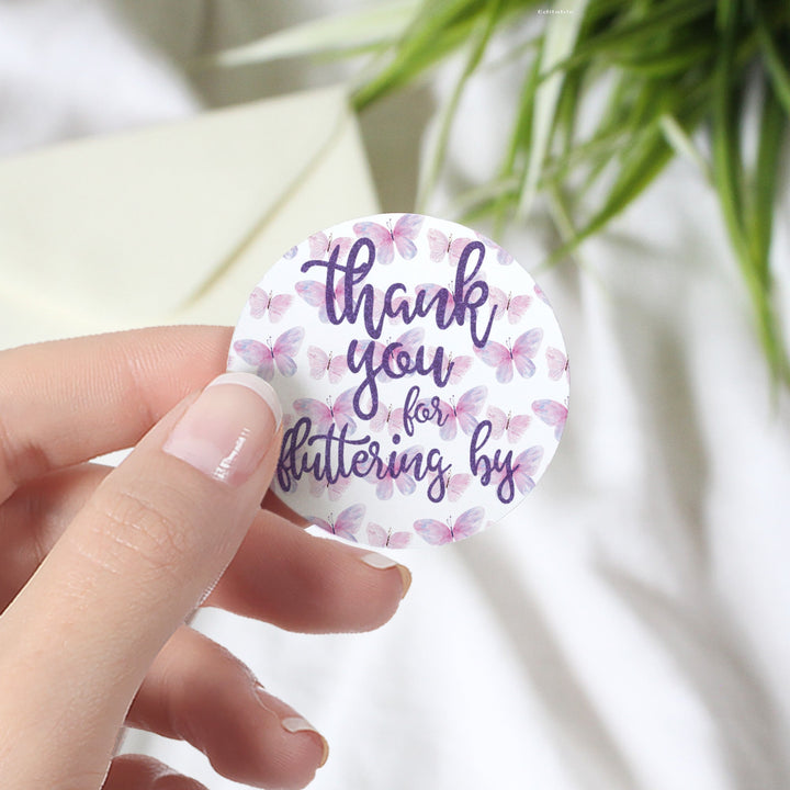 Butterfly: Purple & Pink - Kid's Birthday - Thank You for Fluttering By, Spring - 40 Stickers