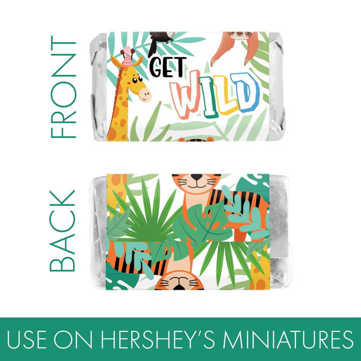 Wild Jungle: Cumpleaños infantil - Pegatinas para envoltorios de barra de caramelos en miniatura de Hershey's - 45 pegatinas