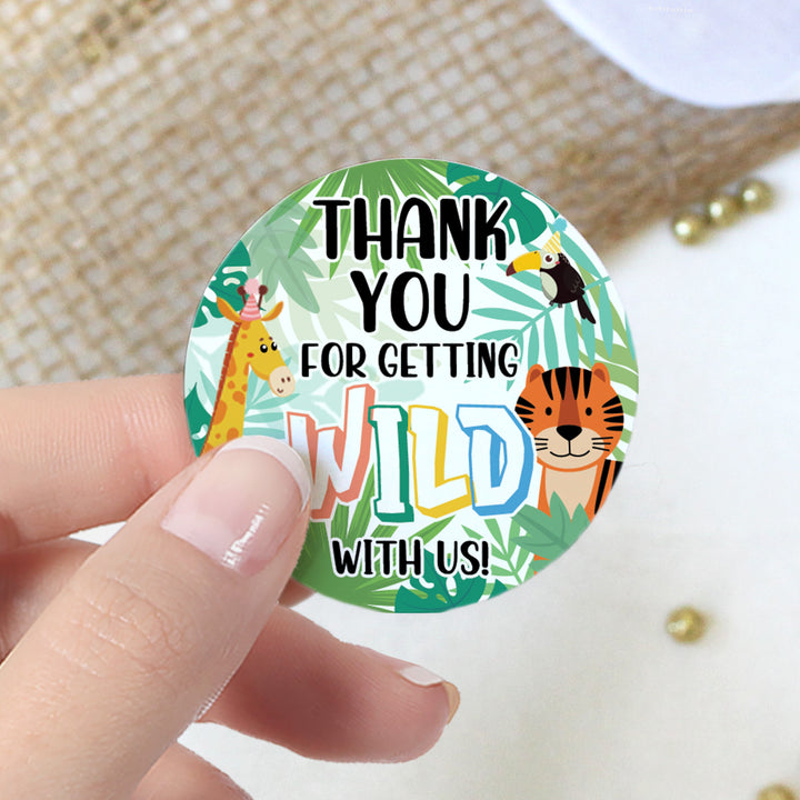 Wild Jungle: Kid's Birthday - Thank You Round Stickers - Thank You For Getting Wild With Us - 40 Stickers