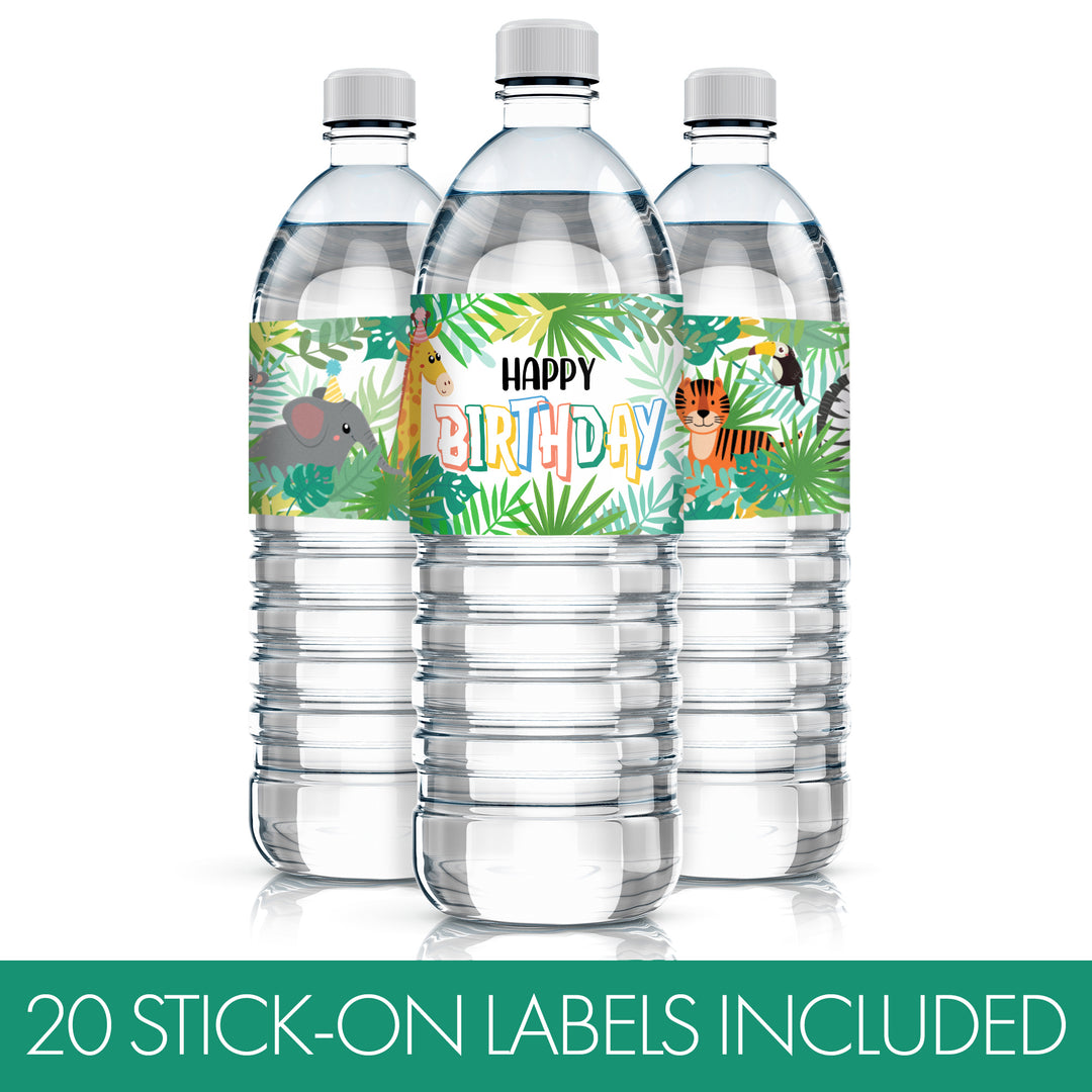 Wild Jungle: Kid's Birthday  - Water Bottle Labels - Party Animals - 20 Waterproof Stickers