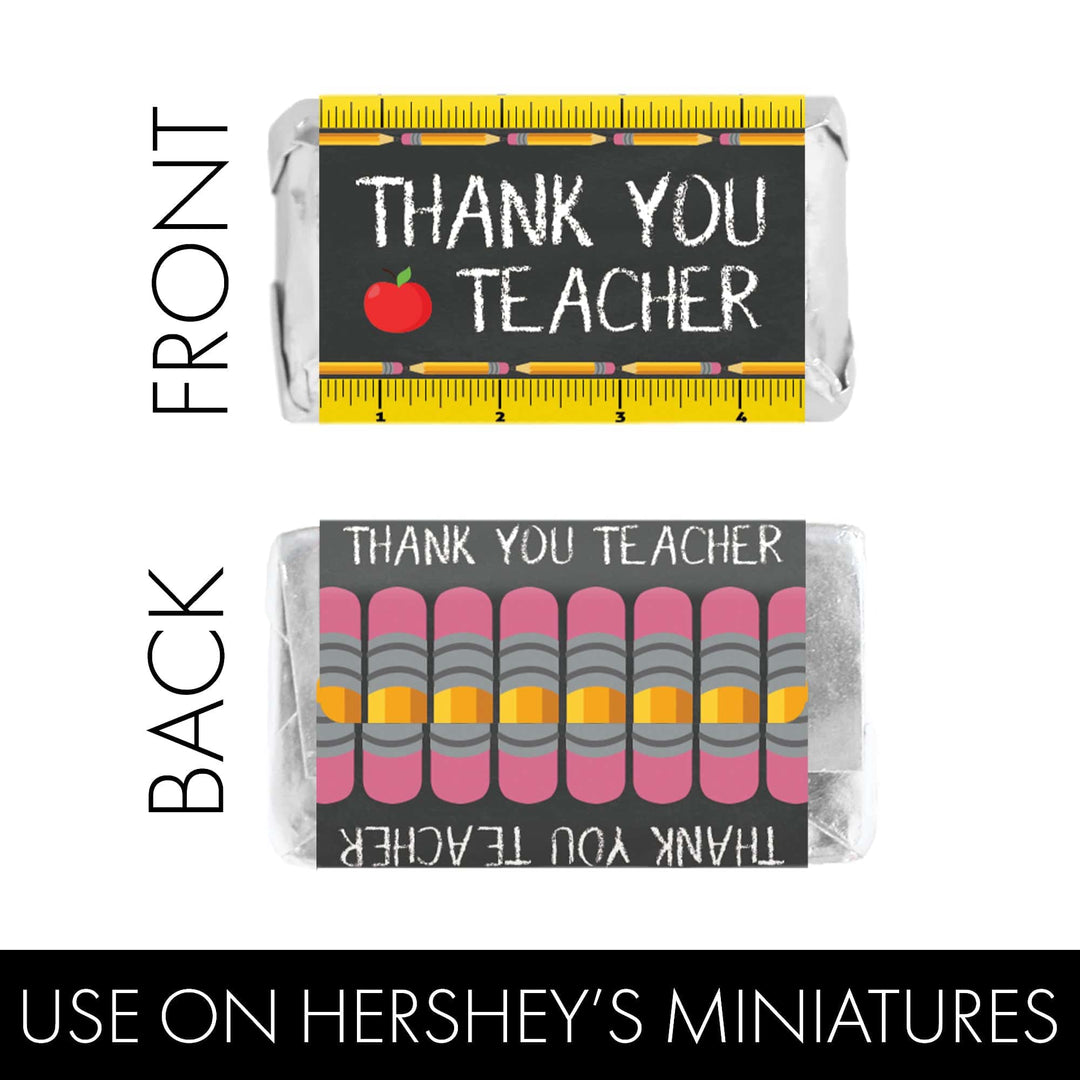 Fiesta de agradecimiento a los maestros: Gracias A+ Maestro - Etiquetas para envoltorios de dulces - Se adapta a las miniaturas de Hershey® - 45 pegatinas