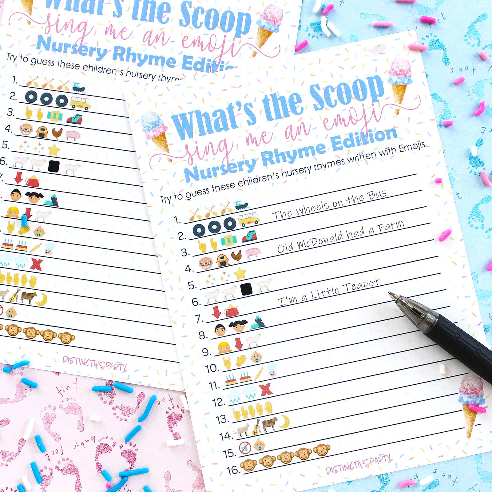 What's the Scoop:  Ice Cream - Gender Reveal Party Game - Emoji Game Cards - 20 Cards - Distinctivs Party