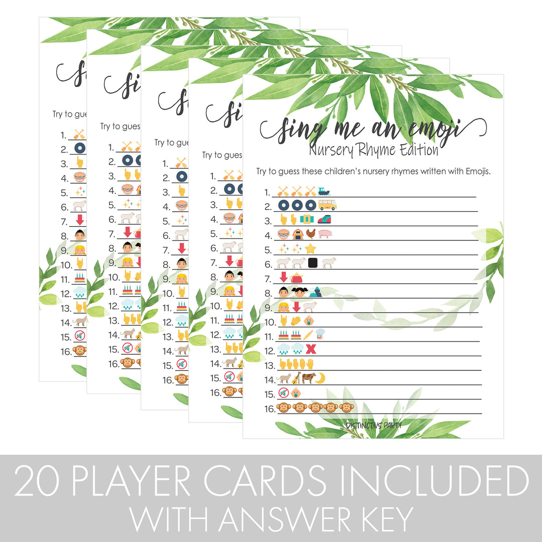 Greenery: Tarjetas de juego Emoji para Baby Shower - 20 tarjetas