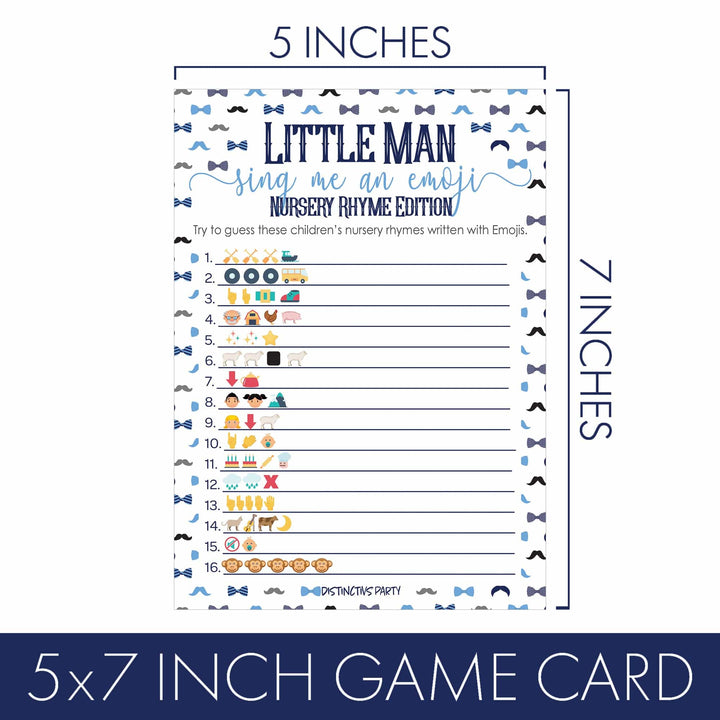 Little Man: Baby Shower Game - Cartas de juego Emoji de rima infantil - Niño, pajarita - 20 cartas