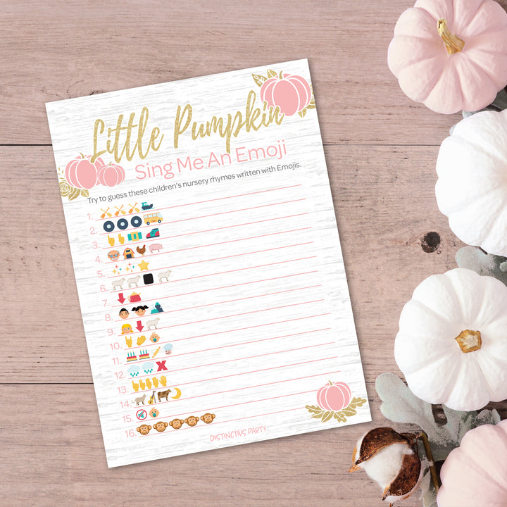 Little Pumpkin: Pink & Gold - Baby Shower Game -  Emoji Game Cards - Fall, Girl - 20 Count
