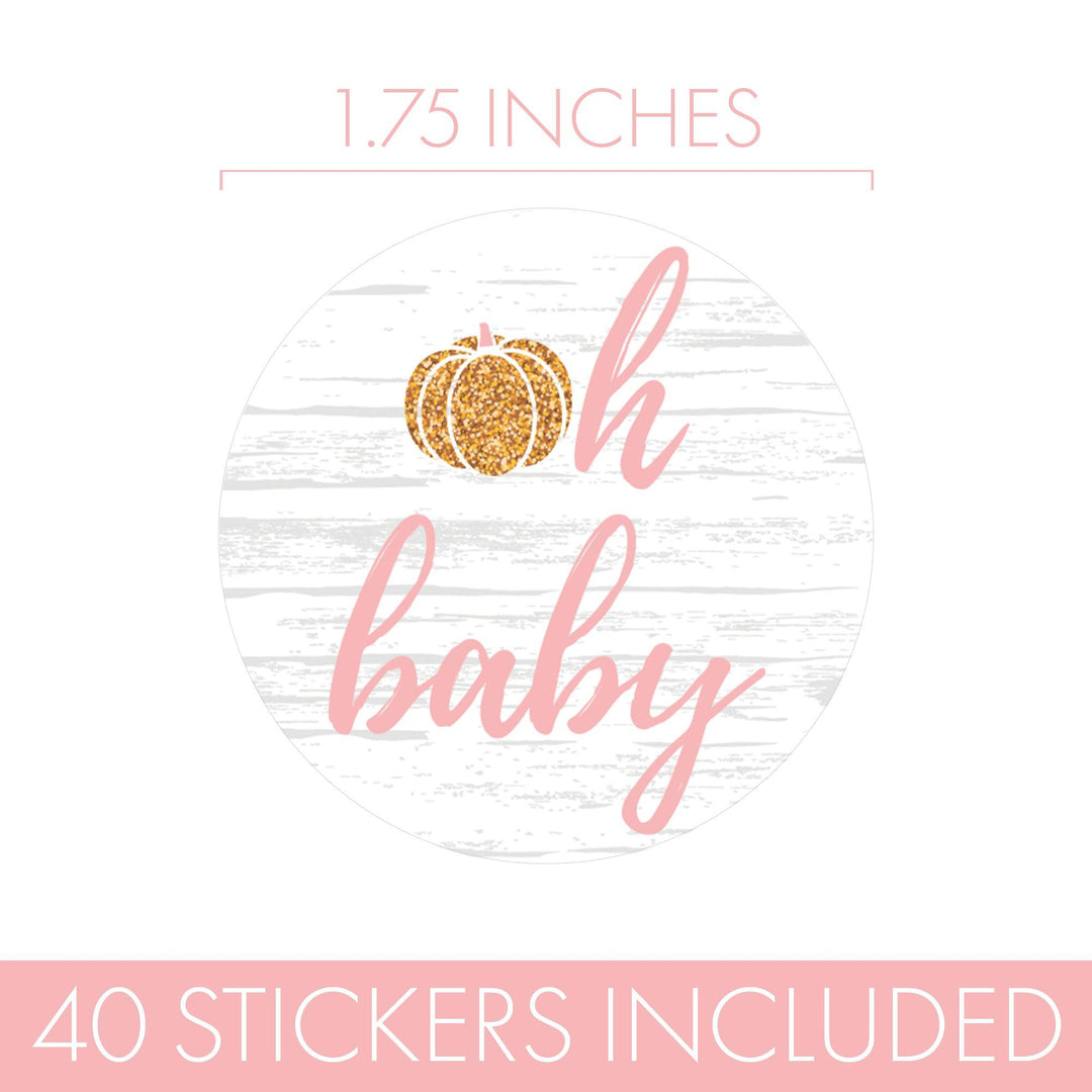 Little Pumpkin: Rosa y Dorado - Baby Shower - Oh Baby Shower Favor Labels - Otoño, Niña - 40 Pegatinas