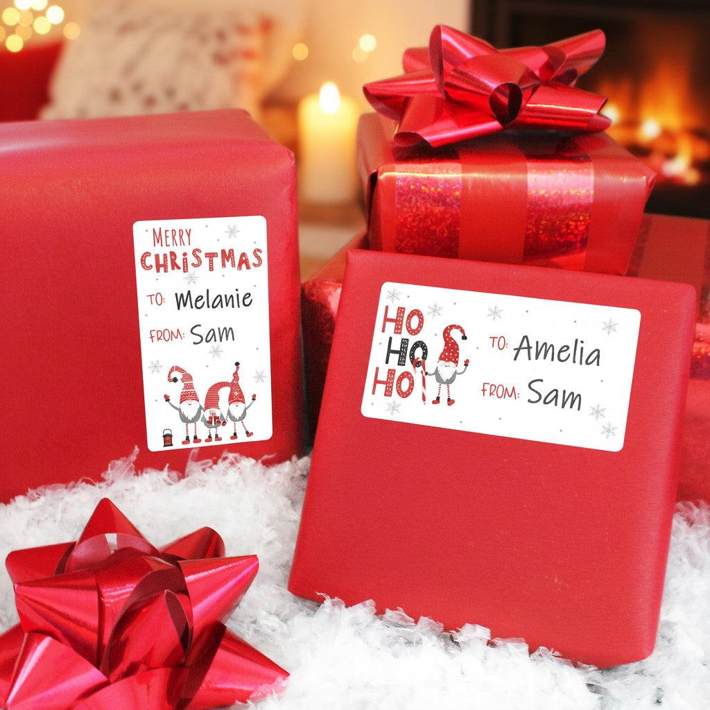 Christmas Gift Tag Stickers: Whimsical Gnome Holiday - 42 Stickers