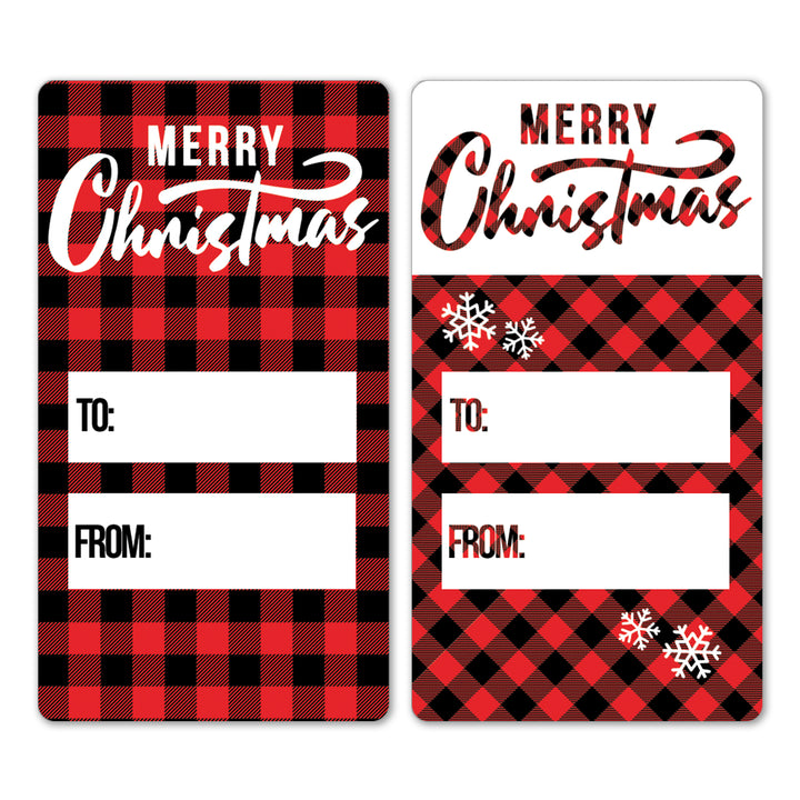 Christmas Gift Tag Stickers: Red and Black Buffalo Plaid - 42 Stickers