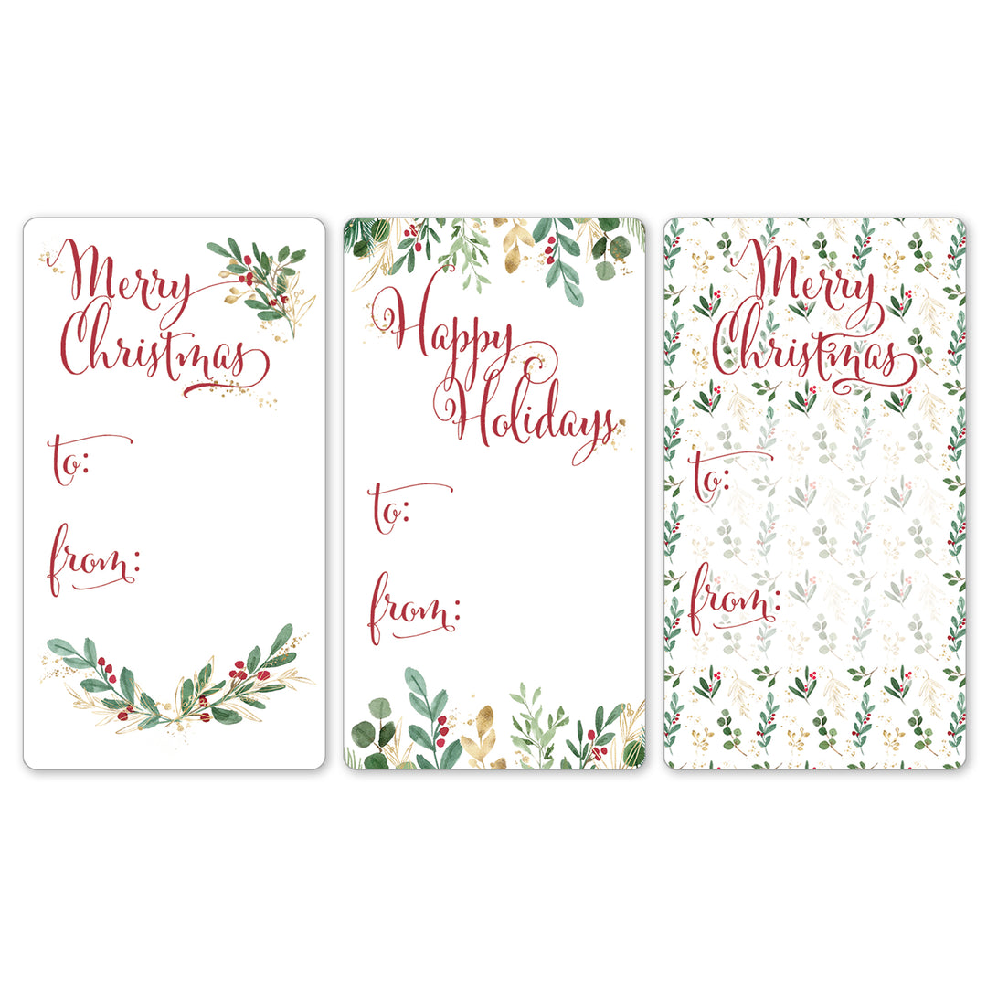 Christmas Gift Tag Stickers: Classic Holly and Greenery - 42 Stickers