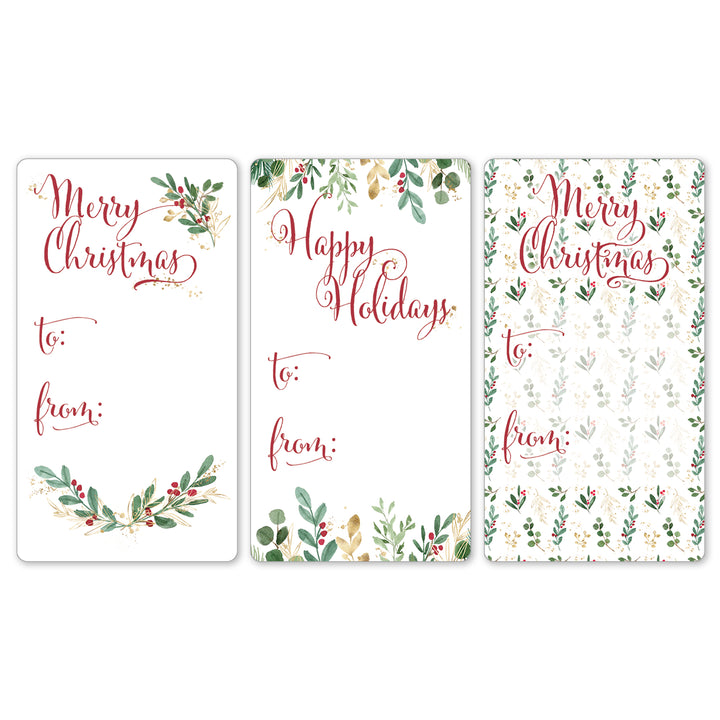 Christmas Gift Tag Stickers: Classic Holly and Greenery - 42 Stickers