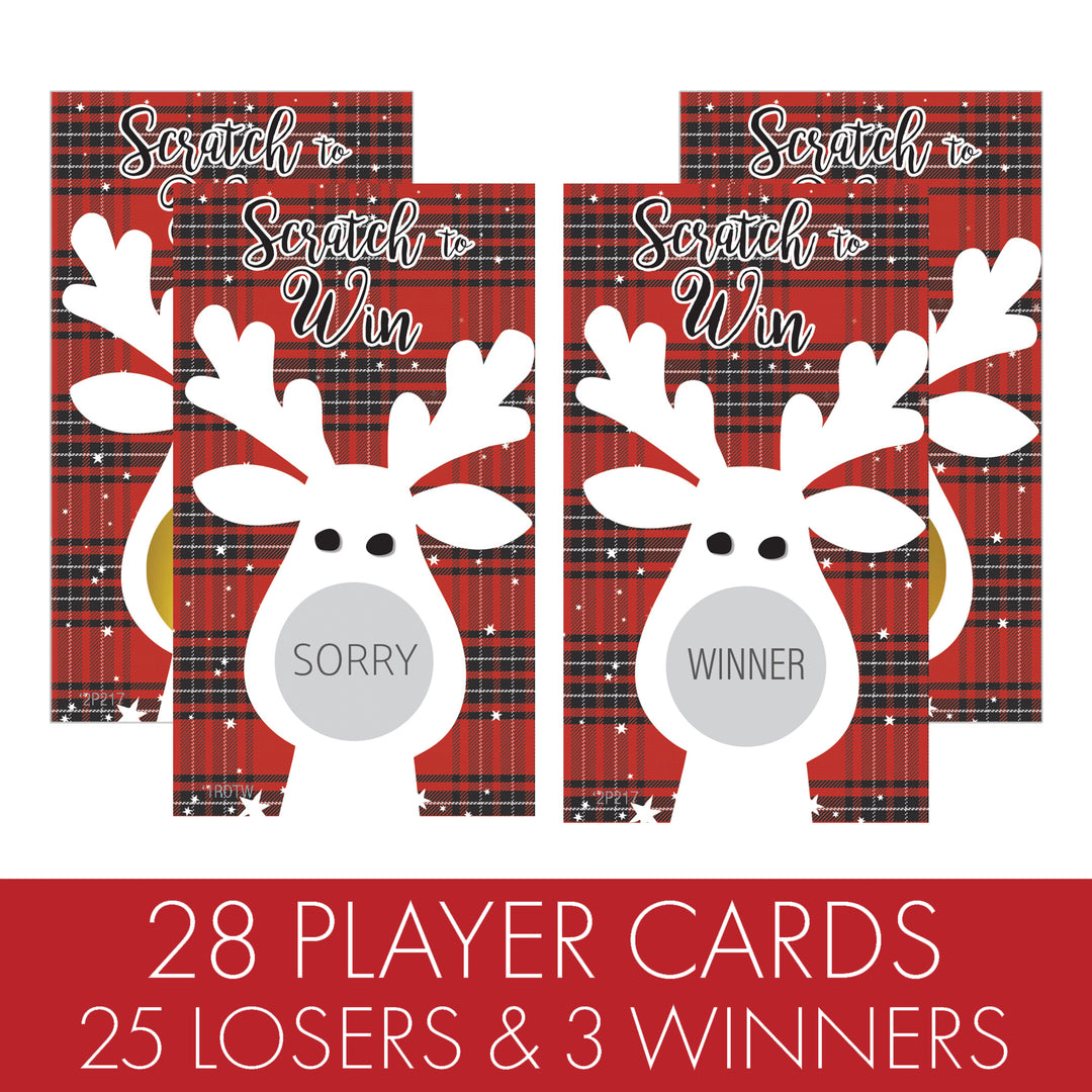 Buffalo Plaid Christmas: Fiesta de Navidad - Tarjetas de juego para raspar de Navidad con renos - 28 raspadores