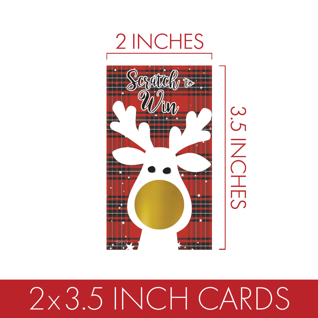 Buffalo Plaid Christmas: Fiesta de Navidad - Tarjetas de juego para raspar de Navidad con renos - 28 raspadores