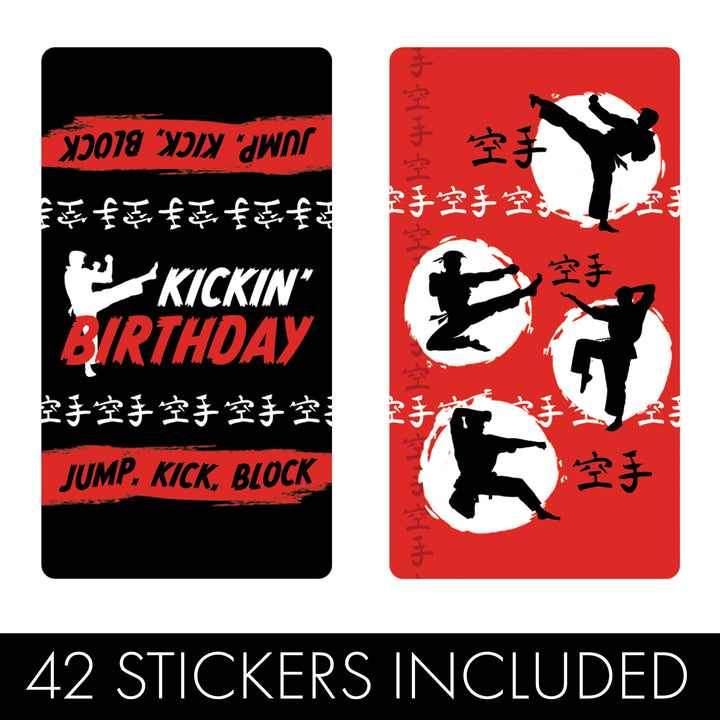 Jump, Kick, Block: Karate -  Kid's Birthday - Hershey's Miniatures Candy Bar Wrappers Stickers - 42 Stickers
