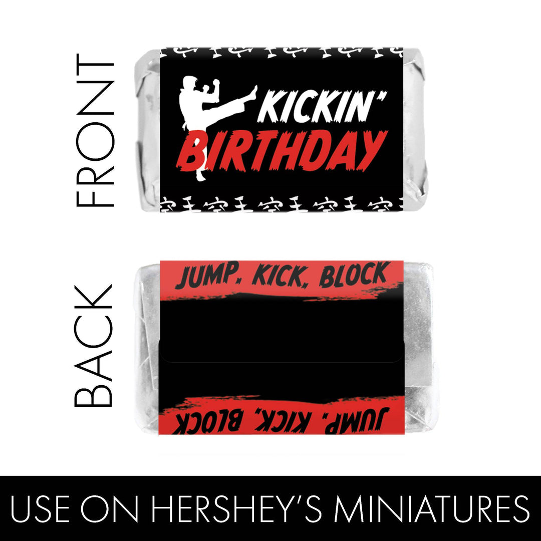 Jump, Kick, Block: Karate -  Kid's Birthday - Hershey's Miniatures Candy Bar Wrappers Stickers - 45 Stickers