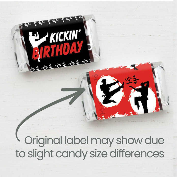 Saltar, patear, bloquear: Karate - Cumpleaños infantil - Hershey's Miniatures Candy Bar Wrappers Stickers - 45 pegatinas