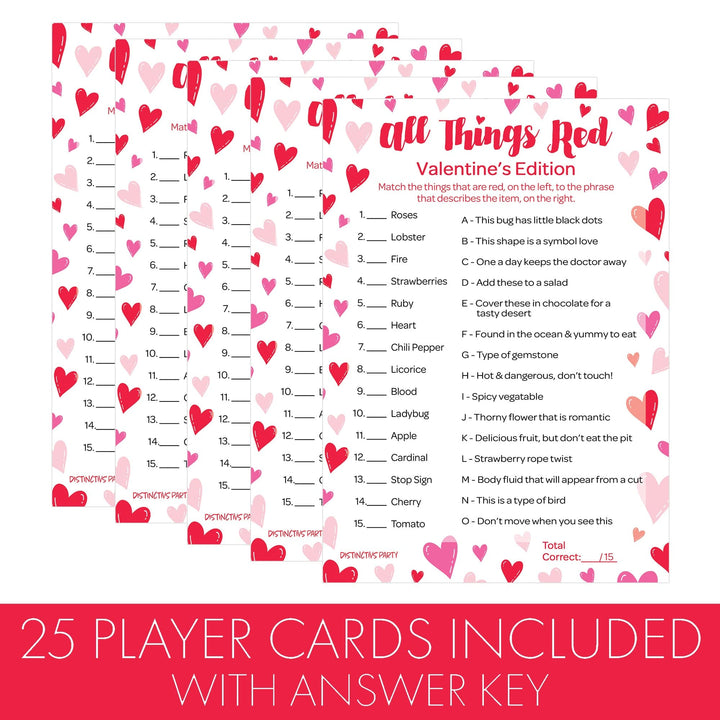 Valentine's Day Party Games: All Things Red - Classroom Party Game - 25 Player Cards