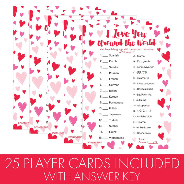 Valentine's Day Party Games: I Love You Around the World - Classroom Party Game - 25 Player Cards