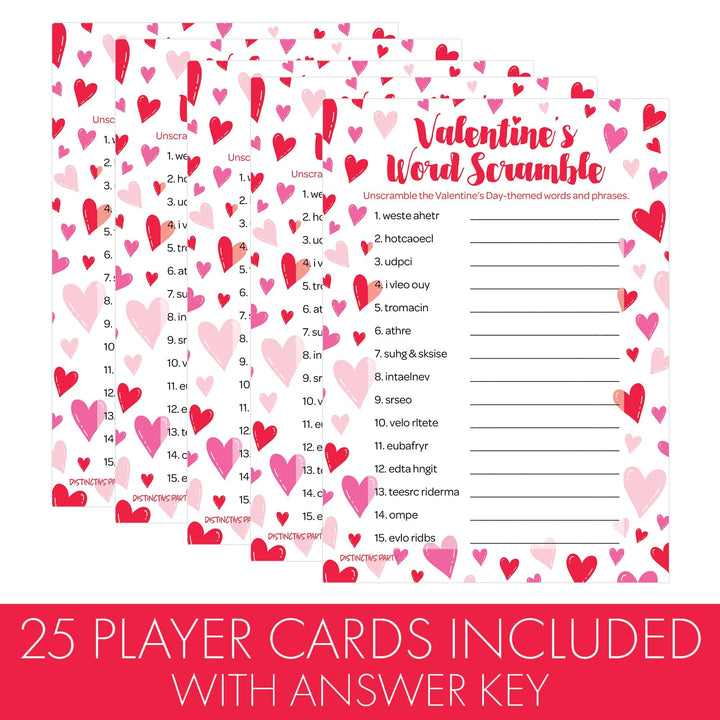 Juegos de fiesta del día de San Valentín: Word Scramble - Juego de fiesta en el aula - 25 cartas de jugador