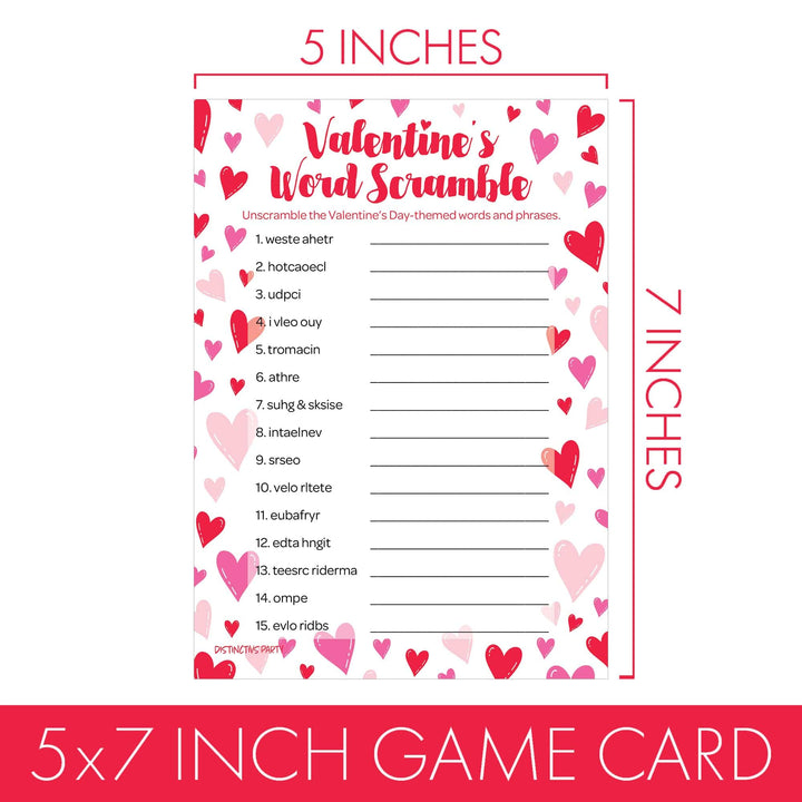 Valentine's Day Party Games: Word Scramble - Classroom Party Game - 25 Player Cards