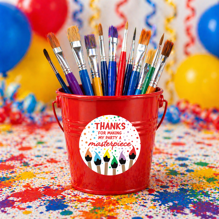 Arte y pintura: Cumpleaños infantil - Etiquetas de agradecimiento - Pintura y fiesta - 1,75 pulgadas - 40 pegatinas