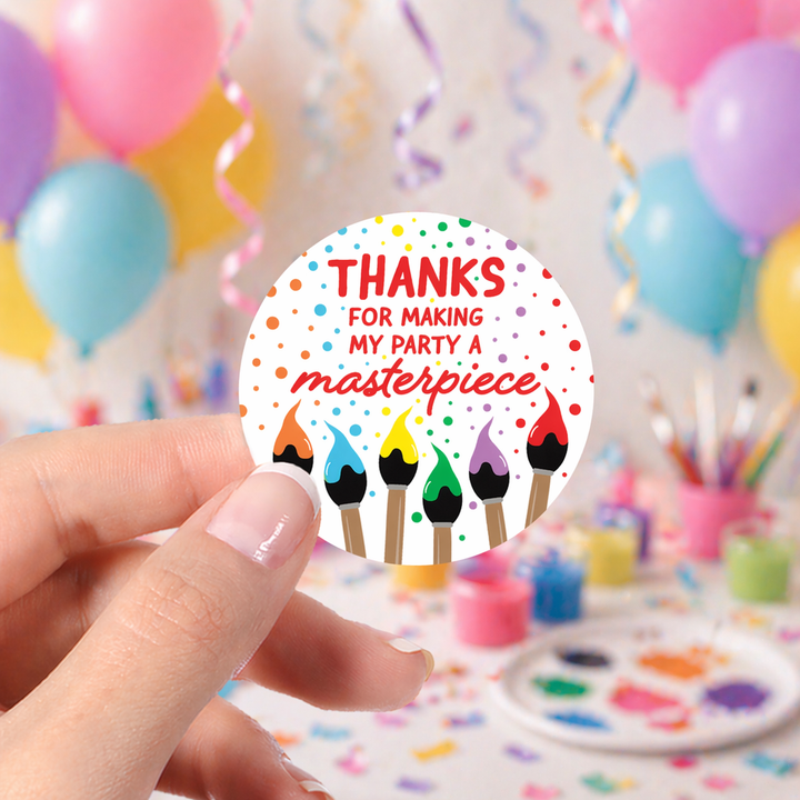 Arte y pintura: Cumpleaños infantil - Etiquetas de agradecimiento - Pintura y fiesta - 1,75 pulgadas - 40 pegatinas