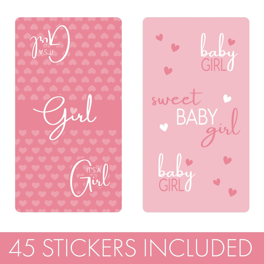 Sweet Baby Girl: Rosa - Mini etiquetas para barra de dulces para baby shower - 45 pegatinas