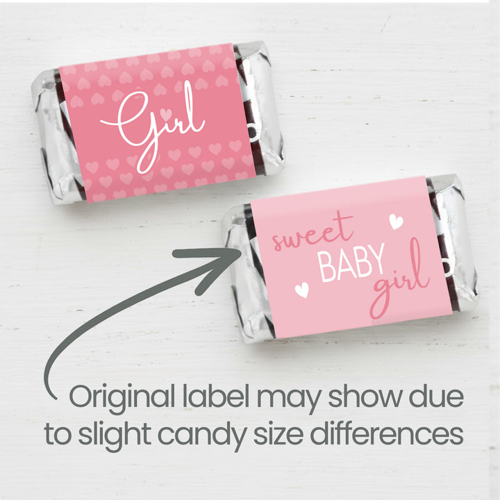 Sweet Baby Girl: Rosa - Mini etiquetas para barra de dulces para baby shower - 45 pegatinas