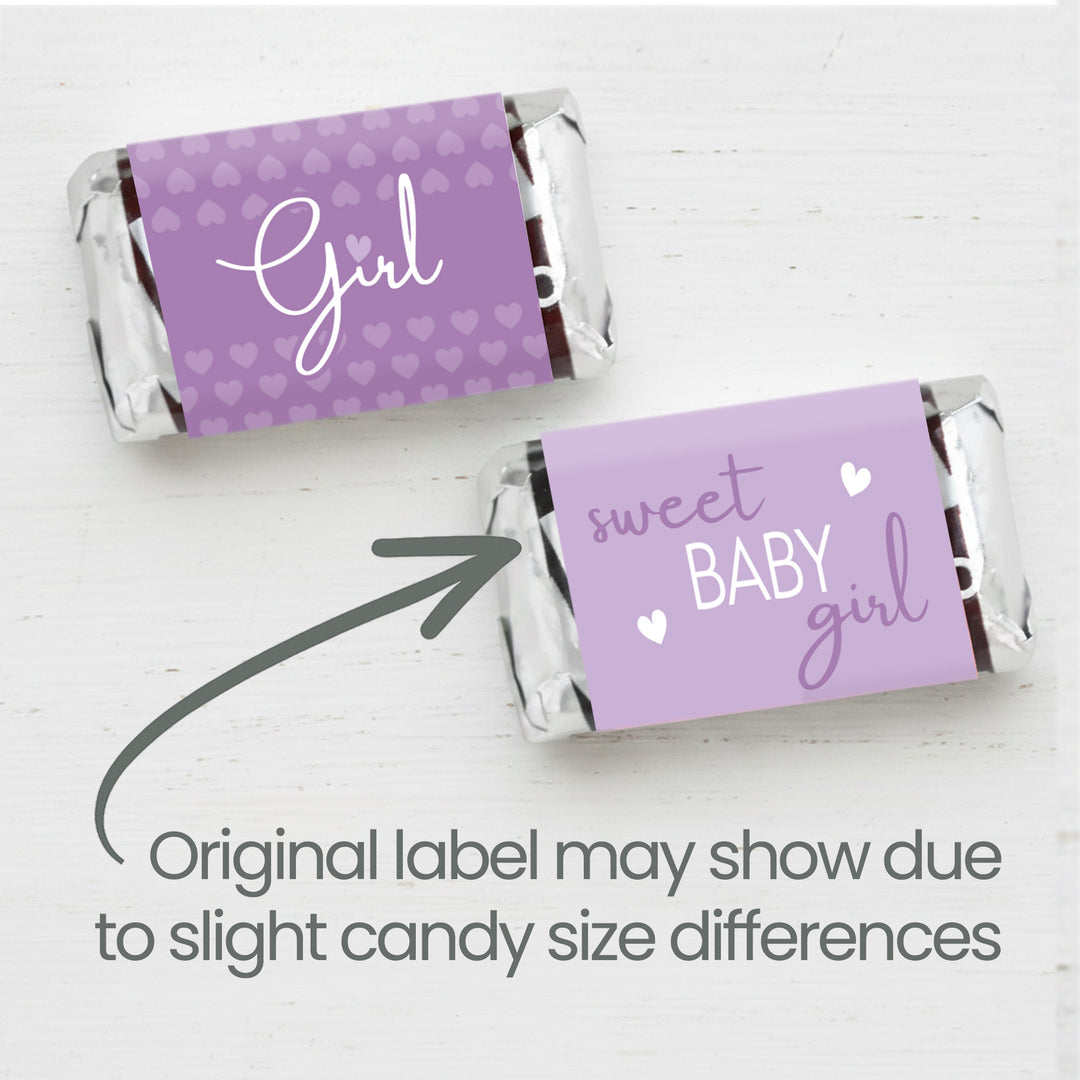 Sweet Baby Girl: Púrpura - Mini etiquetas para barra de dulces para baby shower - 45 pegatinas