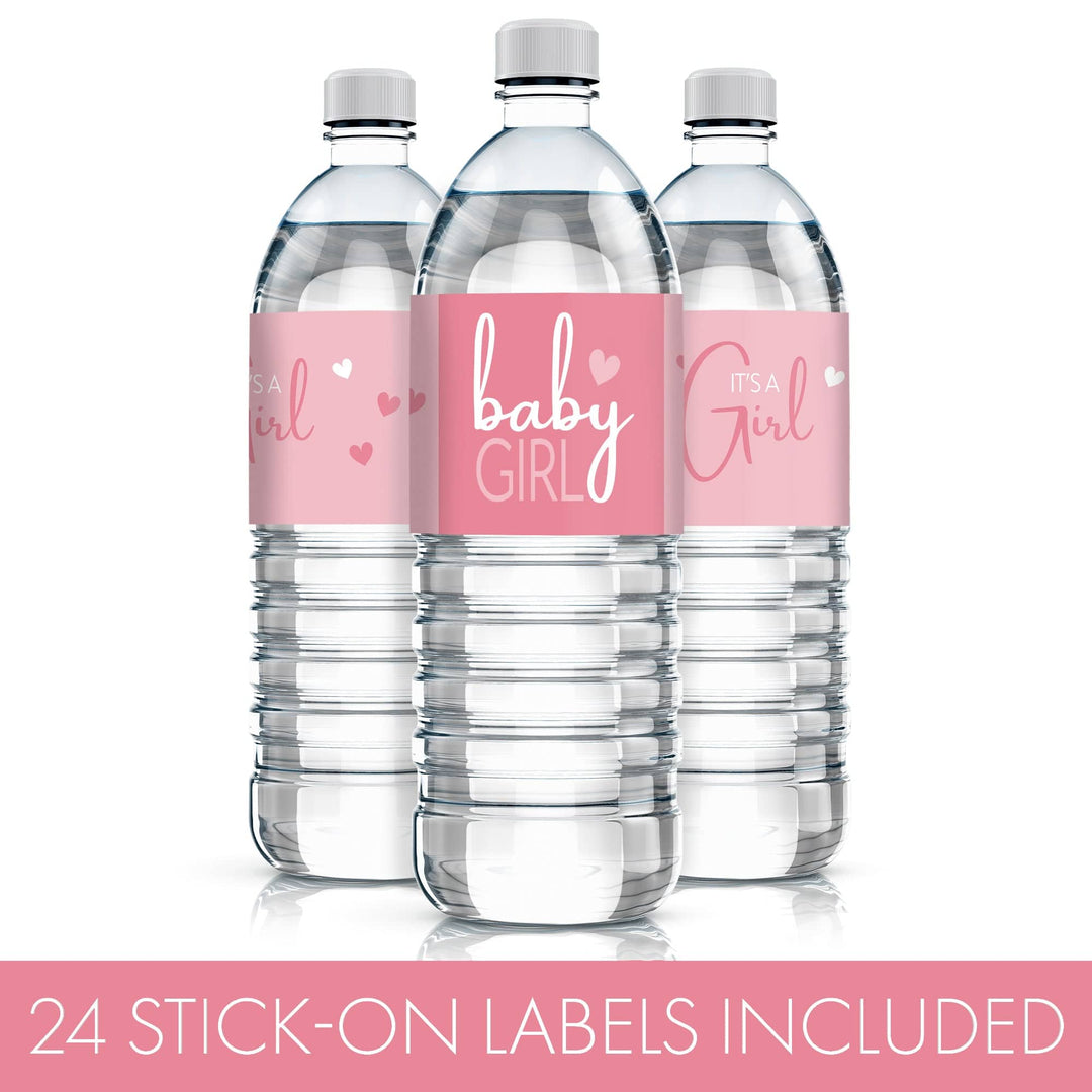 Sweet Baby Girl: Rosa - Etiquetas para botellas de agua para baby shower - 24 pegatinas