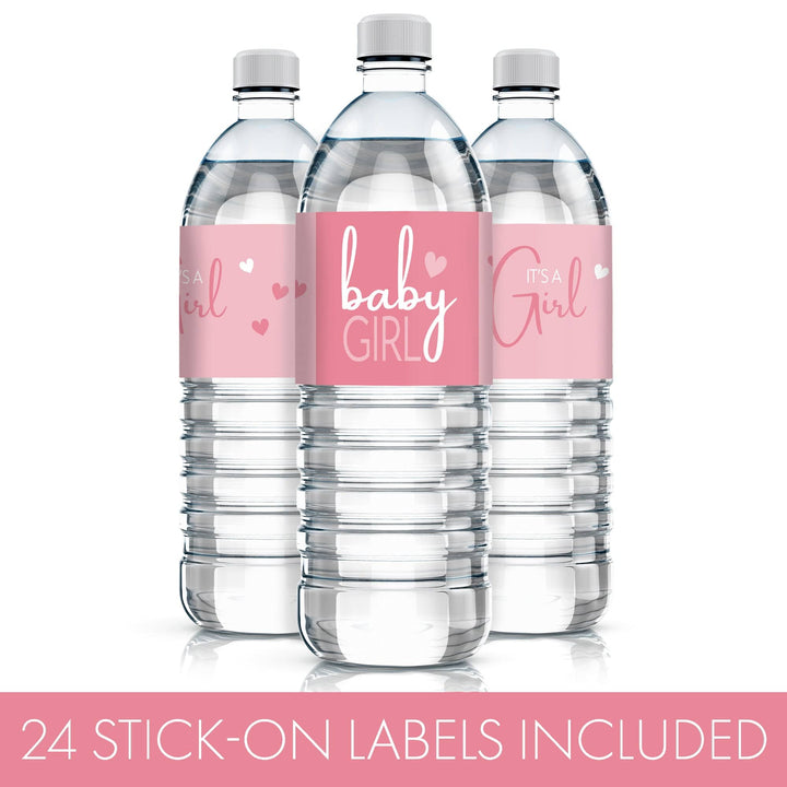 Sweet Baby Girl: Rosa - Etiquetas para botellas de agua para baby shower - 24 pegatinas