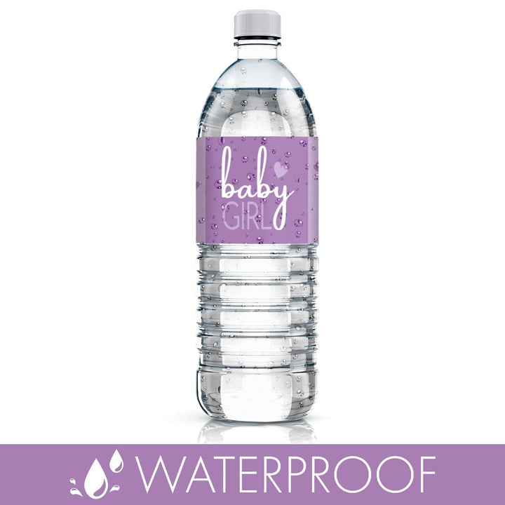 Sweet Baby Girl: Púrpura - Etiquetas para botellas de agua para baby shower - 24 pegatinas